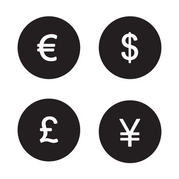 Currency symbols black icons set