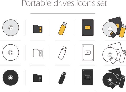Portable drives icons set