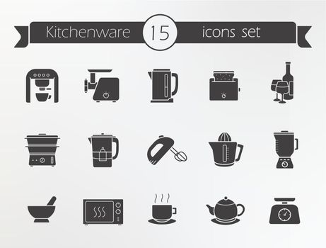 Kitchenware silhouette icons set