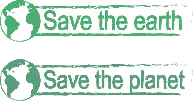Save the earth, save the planet, green signs with planet
