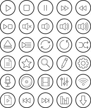 Multimedia linear icons set