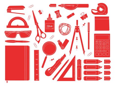 Stationery tools silhouettes