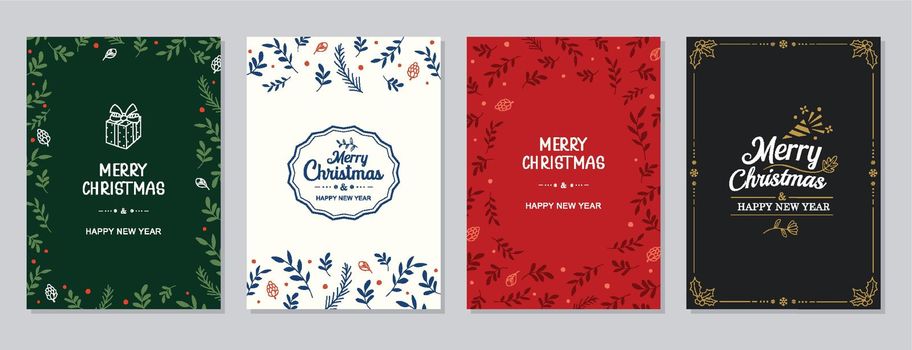 Merry Christmas and Happy New Year greeting cards and invitations. Happy holiday frames and backgrounds design. 