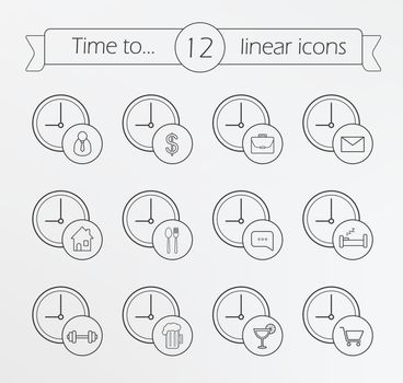 Time management linear icons set