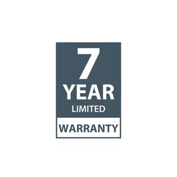 7 years limited warranty icon or label, certificate for customers, warranty stamp or sticker. vector illustration isolated on white background