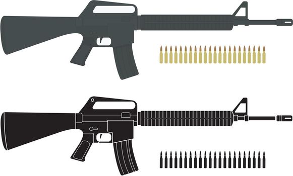Assault rifles with bullets. Color. Silhouette