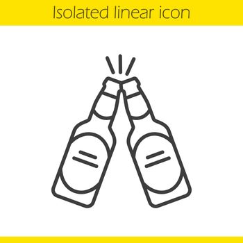 Toasting beer bottles linear icon