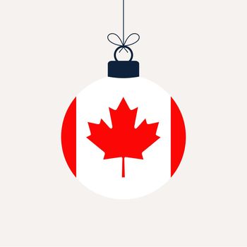 Christmas ball with canada flag. Greeting card Vector illustration. Merry Christmas Ball with Flag isolated on white background
