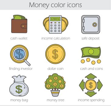 Banking and finance color icons set