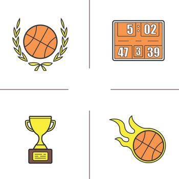 Basketball championship color icons set