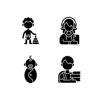 Aging process black glyph icons set on white space