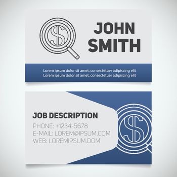 Business card print template with money search logo