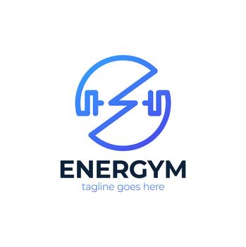 Fitness and Gym Logo Design Vector. symbol logo vector of bolt energy recharge training dumbbell simple geometric design