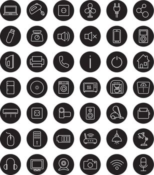 Household black linear icons set