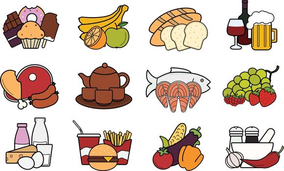 Food and drinks icons set. Color