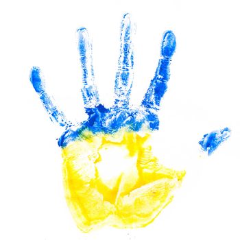 Child's hand imprint in Ukraine colours