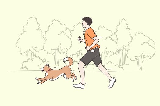 Spending time and sport with pets concept