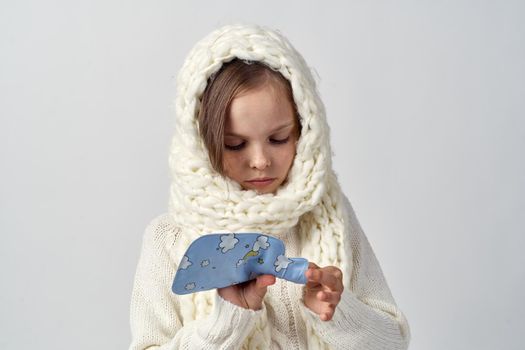 girl with white scarf medicine cure cold