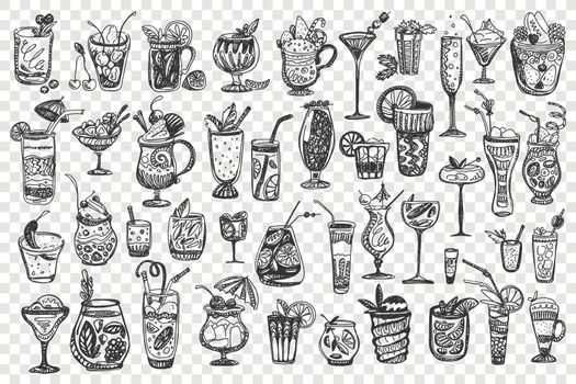 Cocktails hand drawn doodle set
