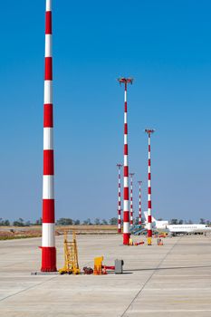 Airport pillar of red and white color