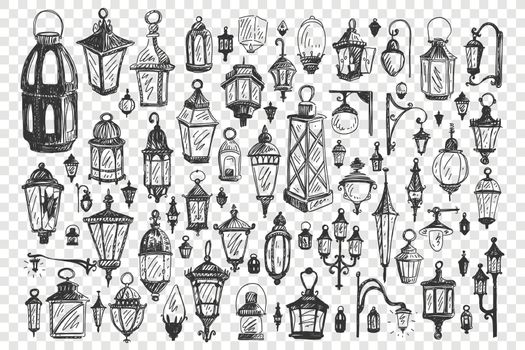 Street lamps doodle set collection