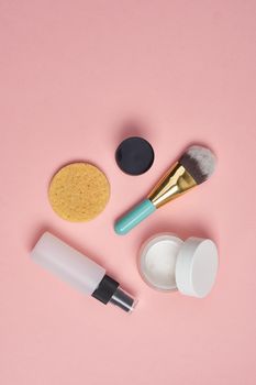 hygiene items skin care aromatherapy pink background