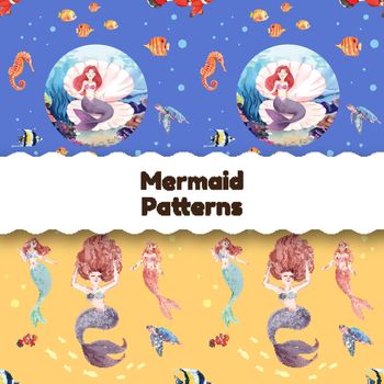 Pattern seamless with mermaid concept,watercolor style
