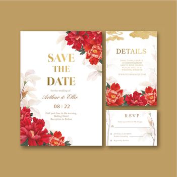 Wedding card template with Bird and Chinese flower concept,watercolor style