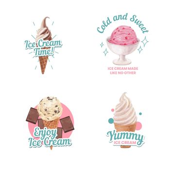 Logo design with ice cream flavor concept,watercolor style
