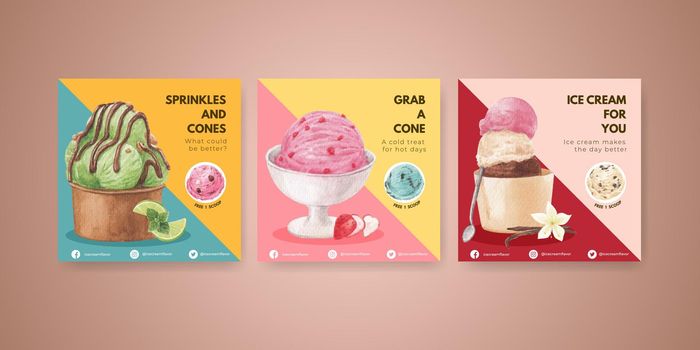 Banner template with ice cream flavor concept,watercolor style