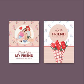 Card template with National Friendship Day concept,watercolor style