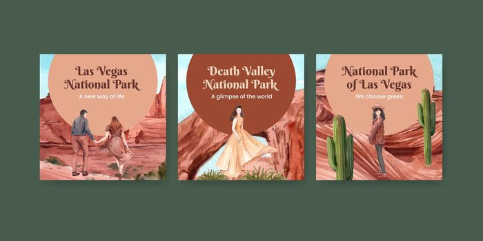 Banner template with national parks of the United States concept,watercolor style