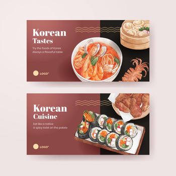 Twitter template with Korean foods concept,watercolor style