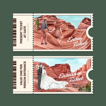 Ticket template with national parks of the United States concept,watercolor style