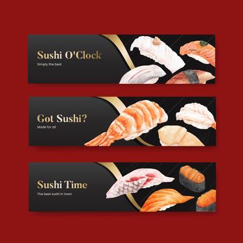 Banner template with premium sushi concept,waterolor style