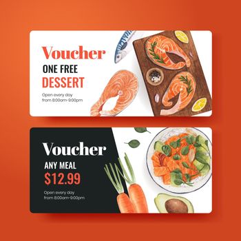 Voucher template with healthy food concept,watercolor style