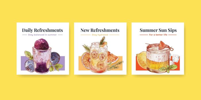 Banner template with refreshment drinks concept,watercolor style