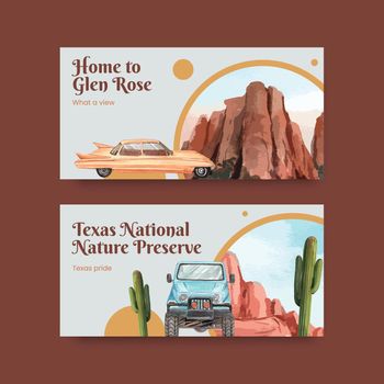 Twitter template with national parks of the United States concept,watercolor style