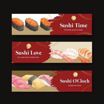 Banner template with premium sushi concept,waterolor style