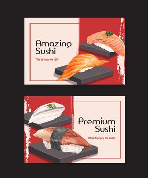 Facebook template with premium sushi concept,waterolor style