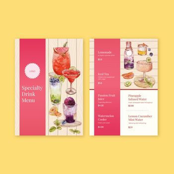 Menu template with refreshment drinks concept,watercolor style