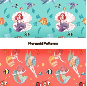 Pattern seamless with mermaid concept,watercolor style