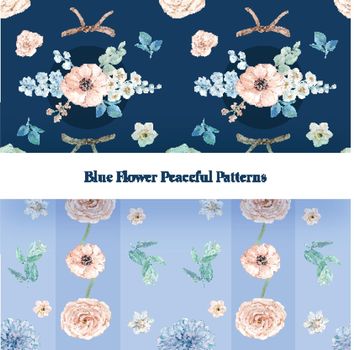 Pattern seamless with blue flower peaceful concept,watercolor style