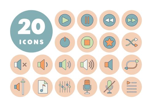 Multimedia user interface flat vector icons set
