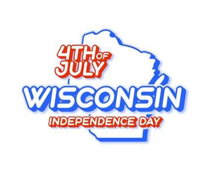 wisconsin state 4th of july independence day with map and USA national color 3D shape of US state Vector Illustration