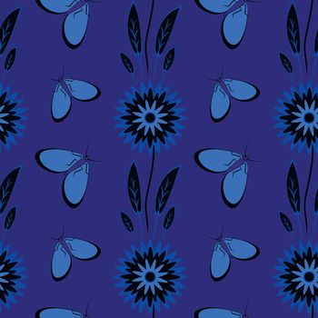 Seamless pattern, endless texture - stylized flowers and moths. Wallpapers, textiles, packaging