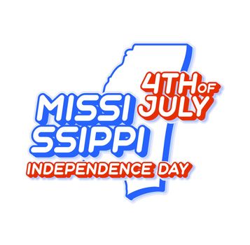 mississippi state 4th of july independence day with map and USA national color 3D shape of US state Vector Illustration