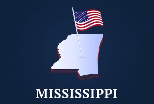 mississippi state Isometric map and USA national flag 3D isometric shape of us state Vector Illustration