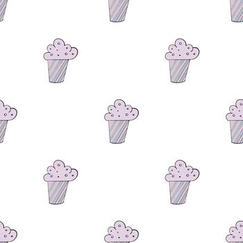 Seamless pattern with cupcake. Festive cupcake in a flat style. Endless background. Good for backgrounds, postcards and wraps designs. Vector.