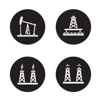 Oil drilling black icons set